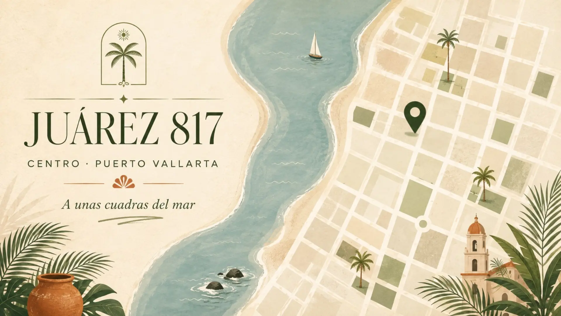 Ilustración de ubicación: Juárez 817, Centro, Puerto Vallarta, a unas cuadras del mar